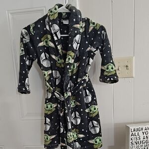Star Wars Kids Robe - Black with Green Yoda Pattern